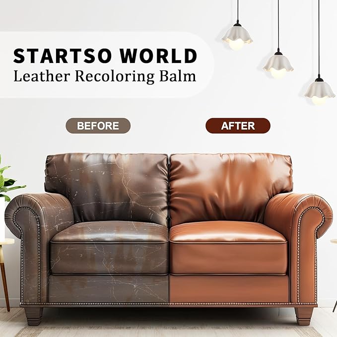 STARTSO WORLD Leather Recoloring Balm, Dark Brown Leather Repair Kit for Furniture, Leather Dye, Leather Color Restorer for Couches, Leather Couch Paint | Repair, Restore Faded & Scratched Leather