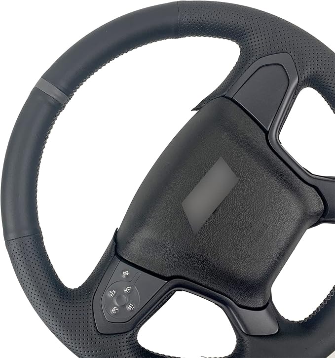 Hand-Sewing Steering Wheel Wrap Cover Black Perforated Leather/Grey Marker Strip Wrap Interior Protection Accessories for Chevrolet Suburban/Chevy Tahoe/GMC Yukon/GMC Sierra 2015 2016 2017 2018