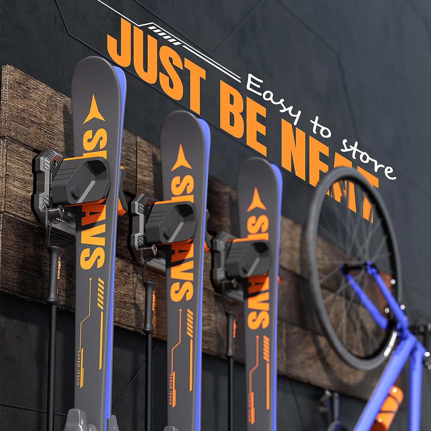 Ski & Snowboard Wall Rack for Garage Wall Fits Any Ski/board, Ski Wall Mount Holders Damage-Free Storage Rack, Garage Organization Space-Saving Winter Gear Organizer