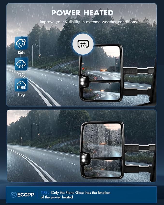 ECCPP Towing Mirrors Fit For 1988-1998 For Chevrolet C/K Pickup For Suburban For GMC C/K Pickup For Suburban With Power Heated Turn Signal Light Switchback Light On Cover Back Up lamp Black