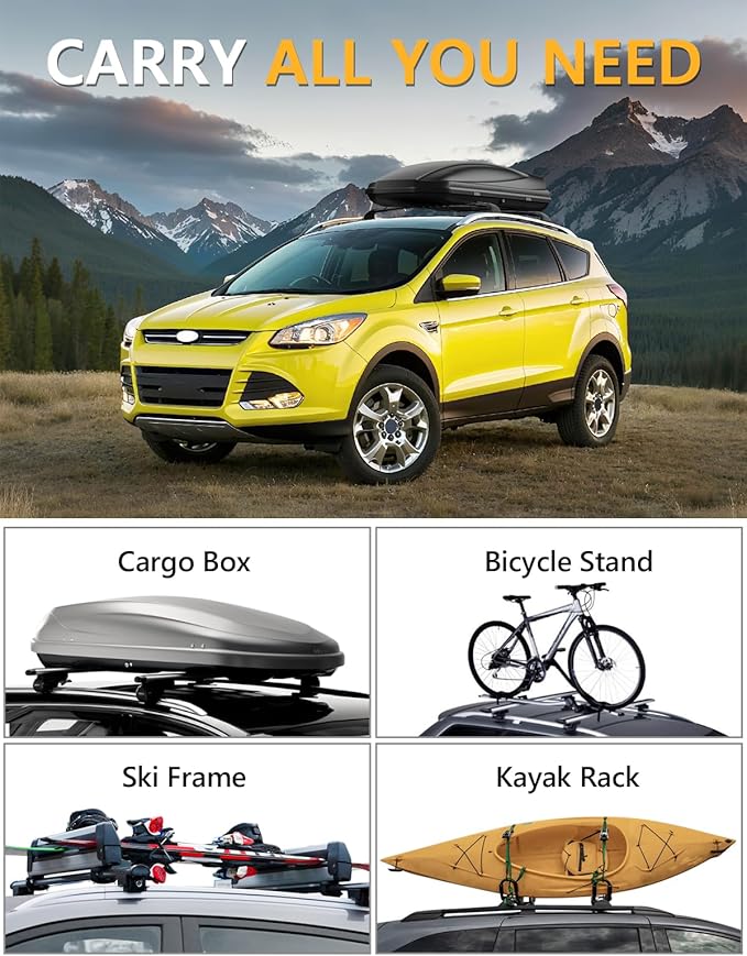 Tuyoung All-Aluminum Roof Racks Cross Bars Compatible with Ford Escape 2013 2014 2015 2016 2017 2018 2019, 220lbs Heavy Duty Aluminum Crossbar Roof Rail Cargo Carrier Rooftop Car Black Accessories