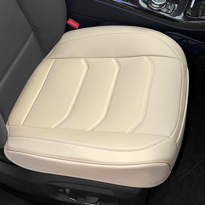 Car Seat Cover for Luxury & Comfort - PU Leather, Anti-Slip, Full Wrap Protection with Storage Pocket for Bottom Cushion - Universal Fit for 95% of Vehicles (Yellowish-White,2 Piece)