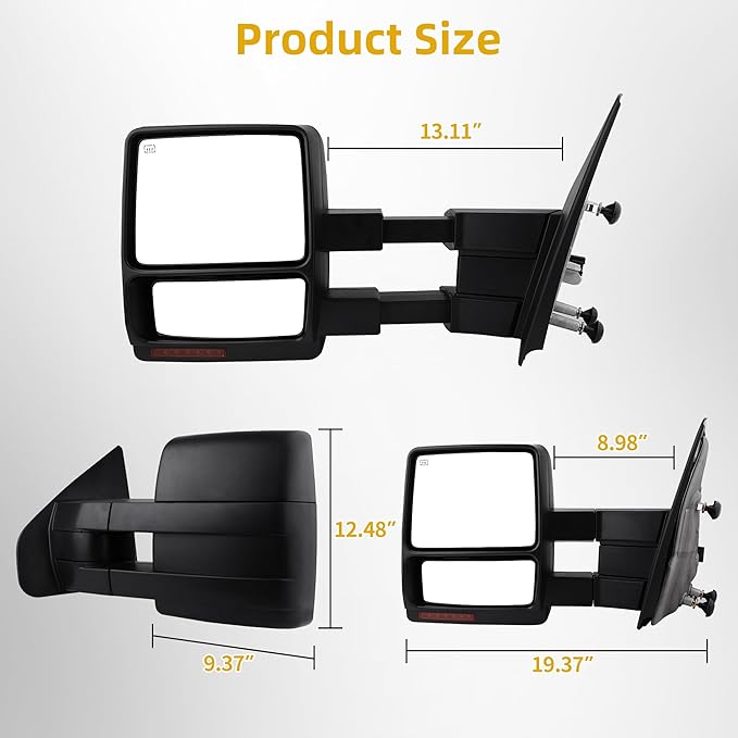 DWVO Towing Mirror fit 2004-2006 Ford F150 Series Pickup With Power Heated LED Turn Signal Puddle Light Tow Mirrors