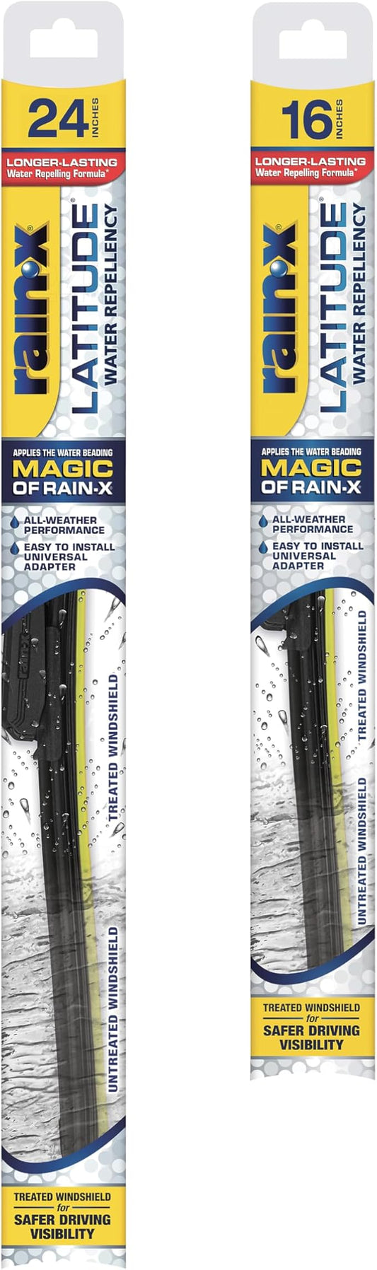 Rain-X 810196 Latitude 2-In-1 Water Repellent Wiper Blades, 24" and 16" Windshield Wipers (Pack Of 2), Automotive Replacement Windshield Wiper Blades With Patented Rain-X Water Repellency Formula