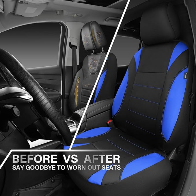 CAR PASS Neoprene Wetsuit Seat Covers, Waterproof Car Seat Covers Front with 5mm Composite EVA, Universal Fit for Car,Sedan SUV Trucks Anti Slip, Airbag Compatible(Black and Blue