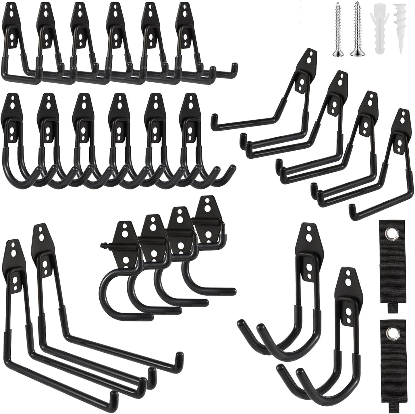 Garage Hook Heavy Duty Wall Storage Hangers, 26 Pack Garage Storage Hooks Steel Tool Black for Ladders, Ropes, Garden Tools
