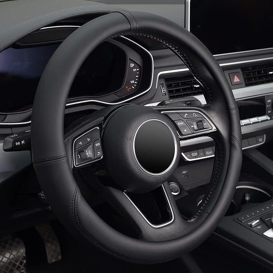 KAFEEK Steering Wheel Cover, Universal 15 inch, Anti-Slip, Odorless,Black Microfiber Leather
