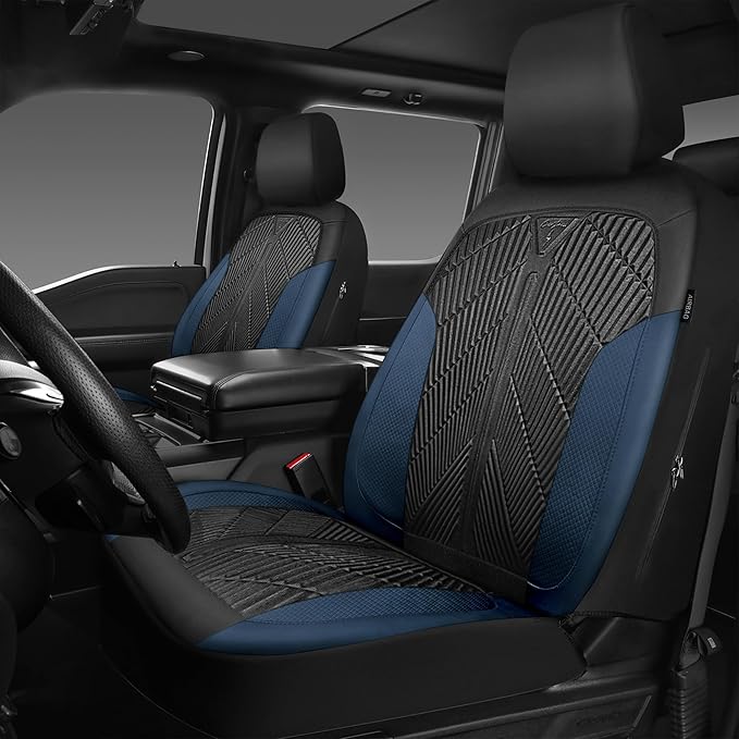 CAR PASS Waterproof Black Blue Car Seat Covers Front Seat Covers Neoprene Wetsuit,All-Weather Non-Slip Durable,Universal Fit for SUV Trucks Automotive,Armrest Airbag Compatible,Emboss Black Blue