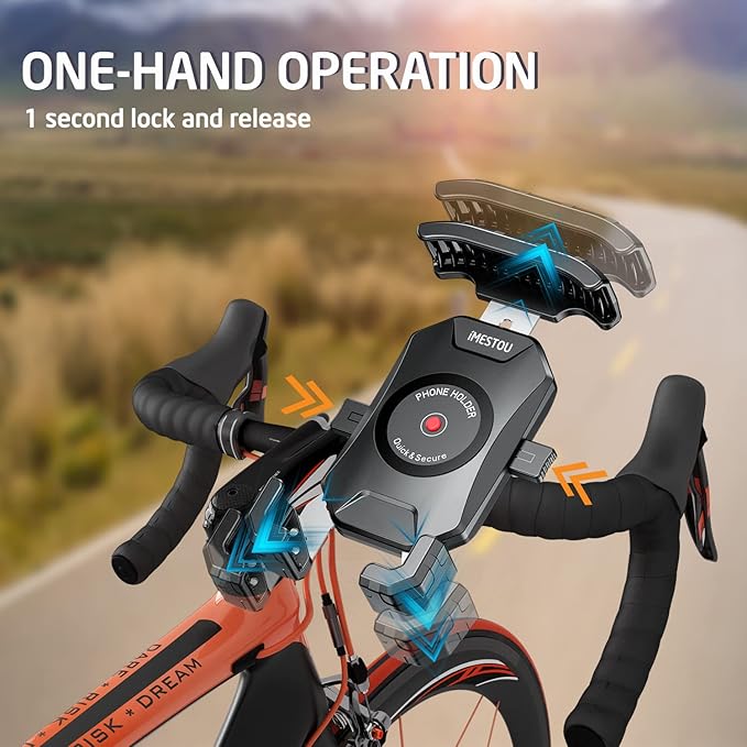 iMESTOU Anti-Theft Motorcycle Phone Mount Bike 1 Ball Phone Holder Handlebar Double Socket Arm Cellphone Holder with Aluminum 1" Ball Base 360 Rotation Universal for 4.0-7.0 Inch Smartphones