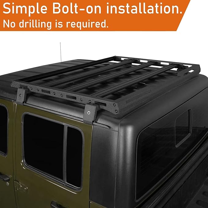 Hooke Road Gladiator JT Roof Rack Off-Road Cargo Management Storage Rooftop Luggage Carrier Cargo Basket for 2020 2021 2022 2023 2024 2025 Jeep Gladiator JT Hardtop Only