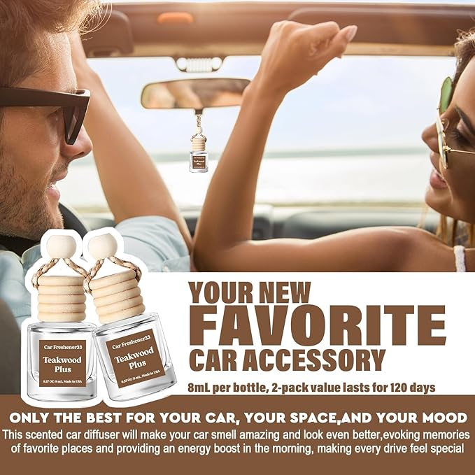 HoogaLife Car Air Freshener Diffuser 2 Pack Hanging Mahogany Teakwood Car Air Freshener for Women 45+ days Long Lasting Fragrance Made in USA (M33)