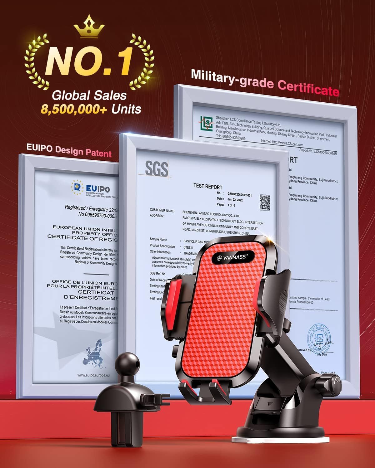 VANMASS 2025【True Military-Grade】 Phone Holders for Your Car 【65+LBS Strongest Suction & Clip】 Ultimate Cell Phone Mount Dashboard Window Vent for iPhone 16 Pro Max 15 14 13 12 Samsung Android Truck