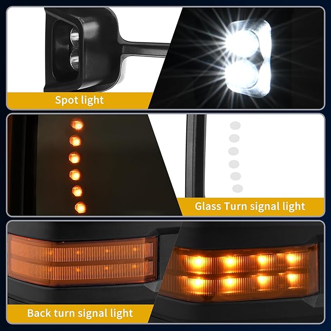 DWVO Towing Mirrors Compatible with 2007-2013 GMC Yukon 2500 Sierra 1500, 2007-2014 Chevy Silverado 1500, Power Heated Extendable with Amber Signal Light Side Mirrors Pair