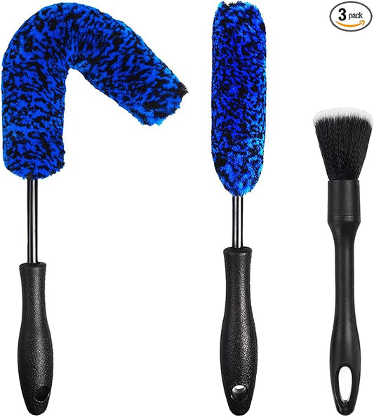 NIKCOSMK 3PCS Wheel Brush Kit for Cleaning Wheel and Tire, Wheel and Rim Brush, Car Detailing Brushes, Bendable & Durable Car Wheel Rim Cleaner Brush Set,Car Detailing Cleaning Brush Supplies Kit
