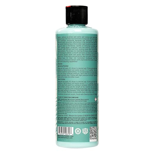Chemical Guys C4 Clear Cut Correction Compound - Professional Paint Correction Polish for Cars, Trucks, SUVs, and RVs - Removes Scratches, Swirls, and Holograms for a Smooth, Glossy Finish, 16 fl oz