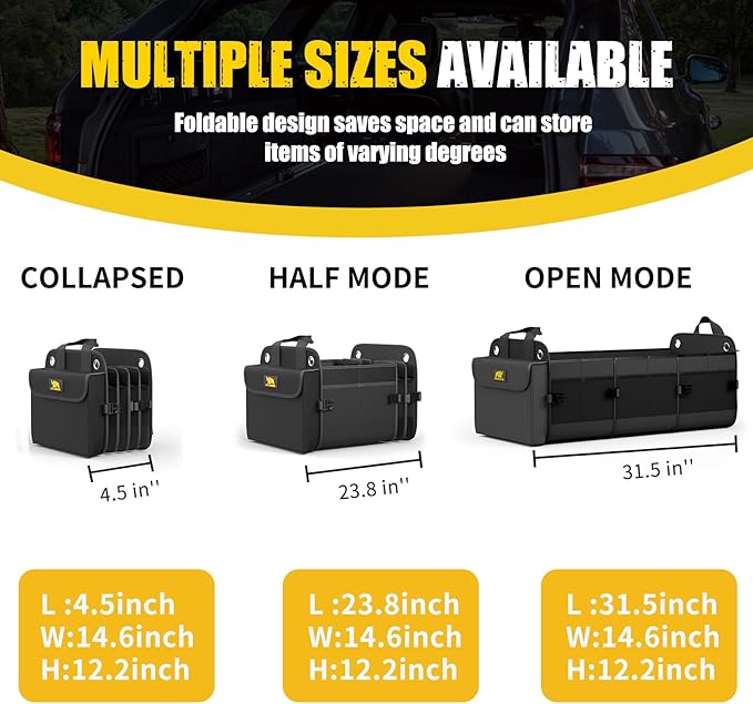 MIKKUPPA Car Trunk Organizer with Cooler - 100L Large Car Organizer, 1680D Oxford Collapsible Suv Trunk Storage with 2 Adjustable Straps for Auto, Truck, Suv (Black)