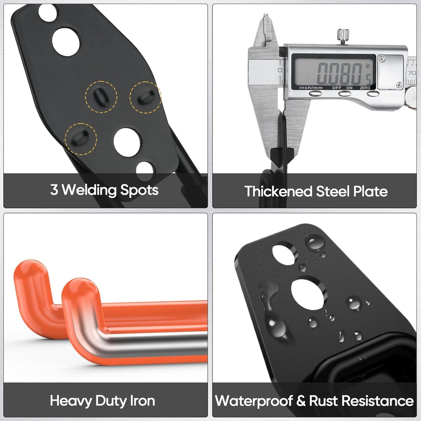 TICONN 2 Pack Heavy Duty Garage Hooks, Steel Utility Wall Storage Hooks, Wall Mount Hanger Organizer for Ladders, Bikes, Tools, Bulky Items (Medium, Orange Square)