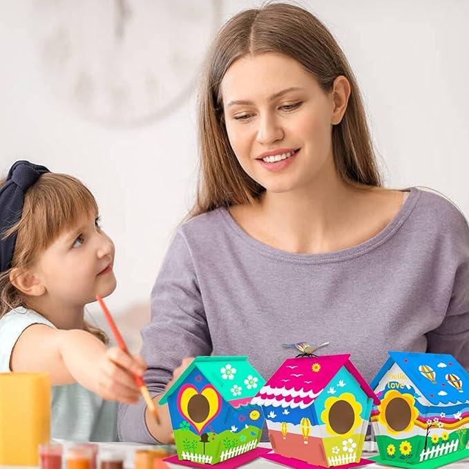 hapray 12 Pack Bird House Kit, DIY Birdhouse Kits, Wooden Crafts Arts for Children to Build and Paint (Includes Paints & Brushes) for Kids Girls Boys Toddlers Halloween Christmas Gift