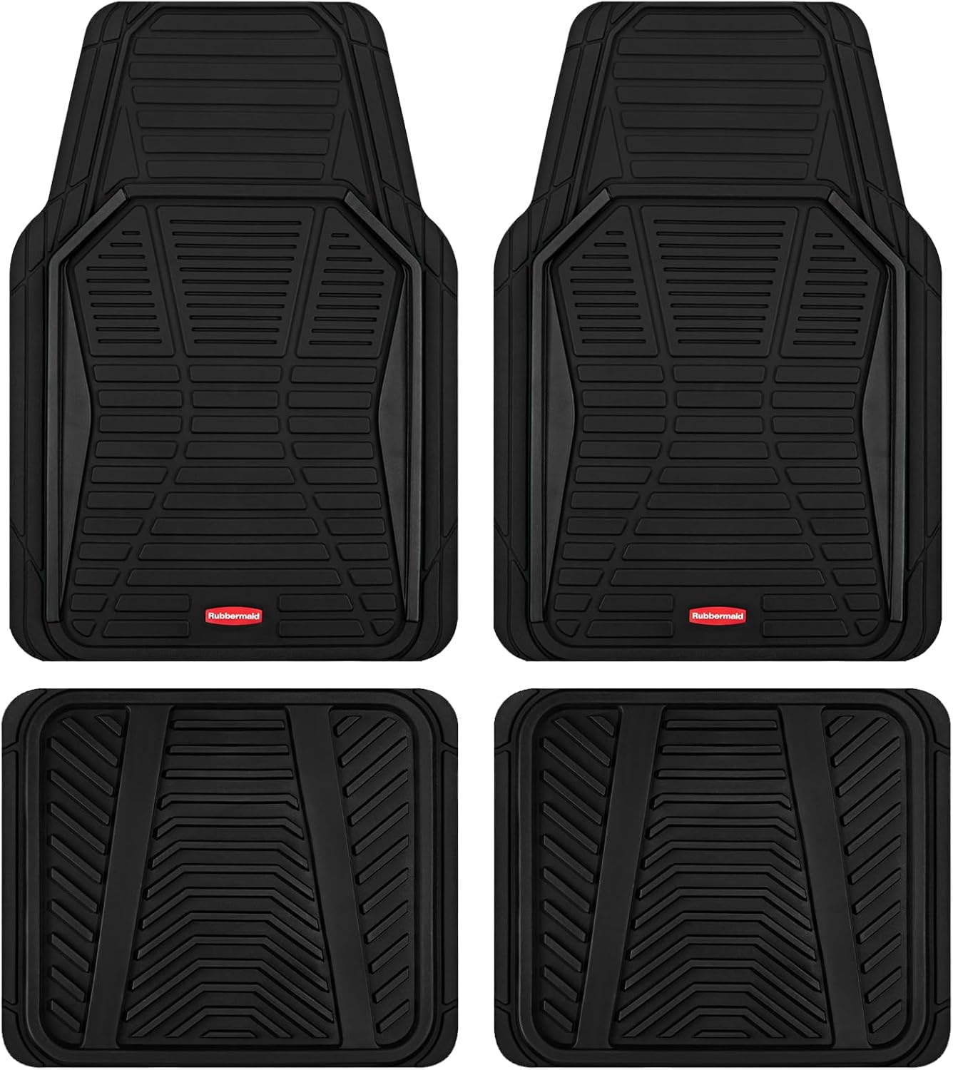 Rubbermaid Car Mat Full Set All-Weather Heavy-Duty 4 Pieces– Trim-to-Fit Universal Car Mats Full Set – Waterproof Rubber Floor Liners for Most Trucks, SUVs, Vans, and Sedans-Black