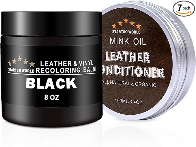 Black Leather Recoloring Balm - Mink Oil, Leather Restore Cream and Leather Repair Kit for Restoration Furniture, Couches, Sofa, Leather Restore Kit for Leather Worn Out, Color Fading, Scratches