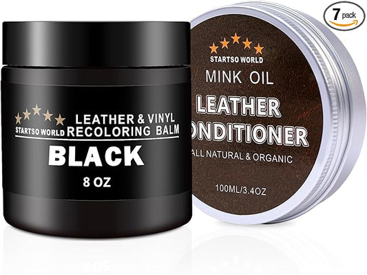 Black Leather Recoloring Balm - Mink Oil, Leather Restore Cream and Leather Repair Kit for Restoration Furniture, Couches, Sofa, Leather Restore Kit for Leather Worn Out, Color Fading, Scratches