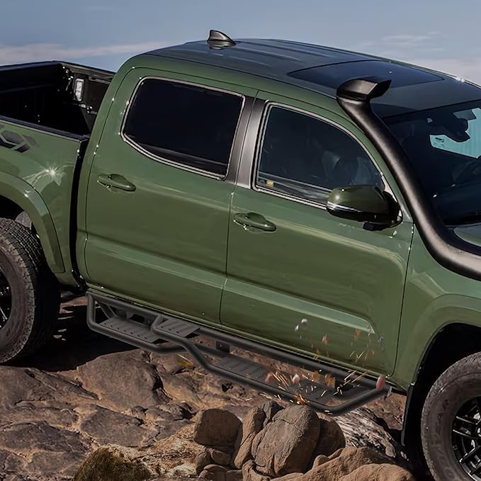 Running Boards Compatible with Toyota Tacoma 2005-2023 Double Cab Crew Cab, Two-Stairs Side Steps, 5 inch Wide Nerf Bars Step Bars