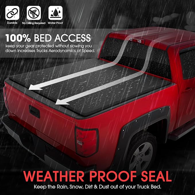 DNA Motoring TTC-RU-028 Pickup Truck Bed Soft Roll-Up Tonneau Cover Compatible with 09-18 Dodge Ram 1500 6.5Ft Fleetside Short Beds, Without Bed Rail Storage & RamBox