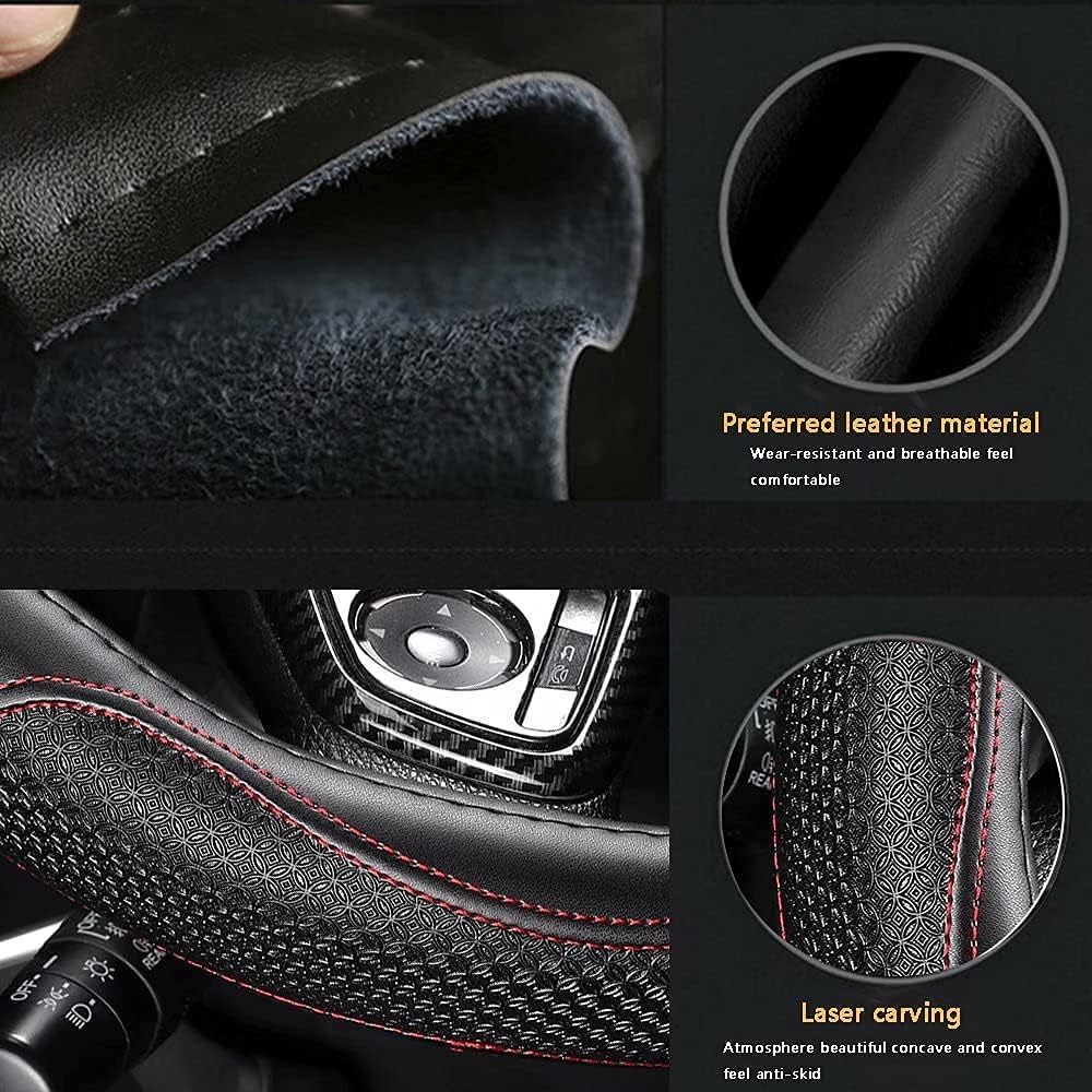 Leather - Car Steering Wheel Cover 15 inch Universal Fit Microfiber Steering Wheel Cover Anti-Slip, Soft, Breathable, Full Surround Car Wheel Cover (Red)