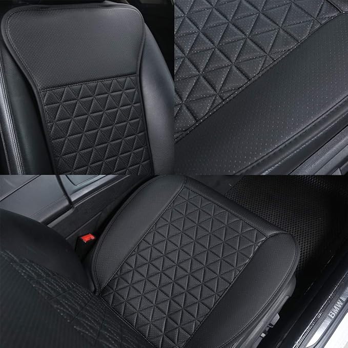 Black Panther 1 Pair Luxury PU Car Seat Covers Protectors for Front Seats, with Partial Backrest Coverage (Middle Part Only), Triangle Pattern, Compatible with 95% Cars - Black