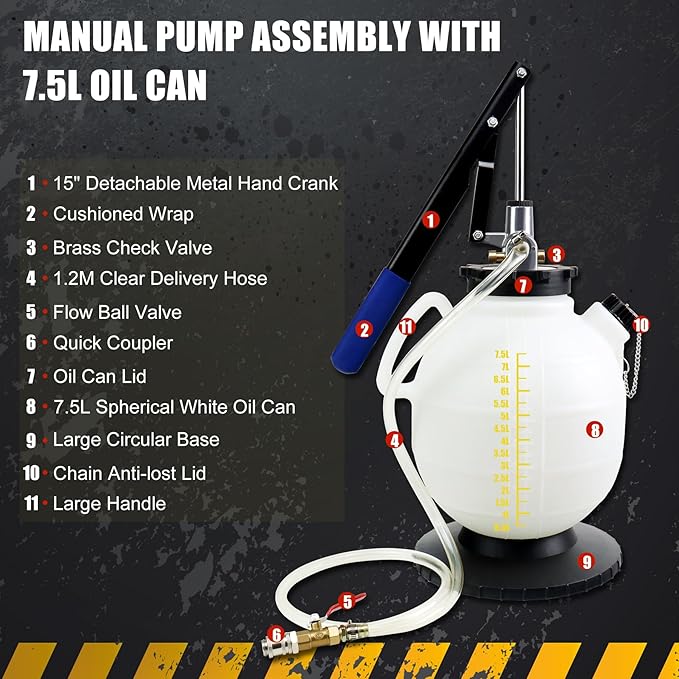 JIFETOR Transmission Fluid Refill Pump ATF Transfer Tool Kit, Manual Gearbox Oil Filler Set with 7.5L Oil Filling Can Dispenser 15PCS ATF Adapters Compatible with Ford Audi Mercedes Benz VW BMW