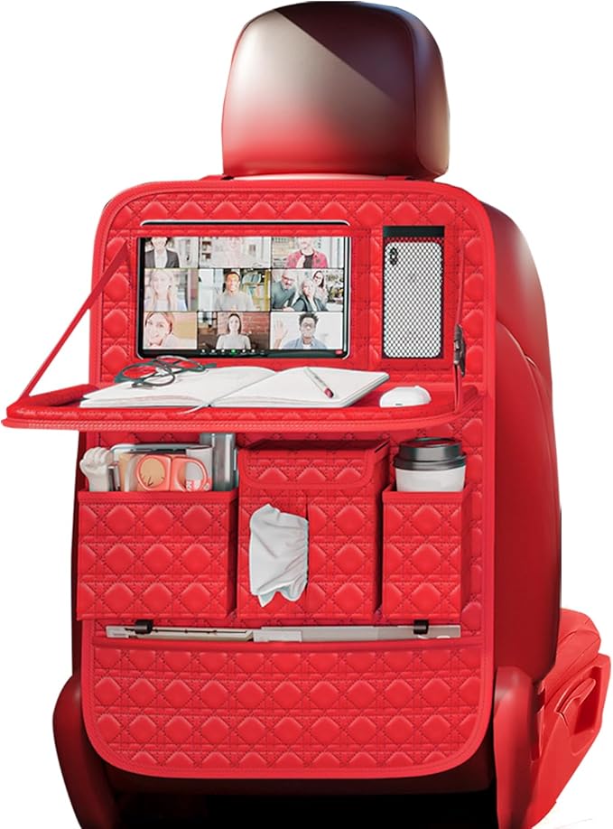 GMQ Backseat Car Organizer 1 Pack, Car Back Seat Organizers with Tray,Multifunctional Car Seat Back Organizer with Foldable Tablet Holder (Red, 1 PC)