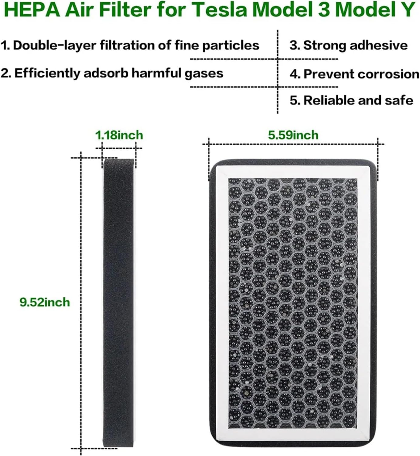 Tesla Model 3 Model Y Cabin Air Filter HEPA Replacement Filter Activated Carbon Tesla Accessories Set of 2 for 2016-2024 Model Y Model 3 (1Pack)