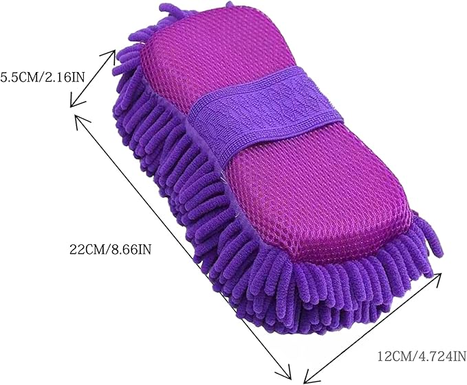 Microfiber Car Wash Sponge-Non-Scratch Wash Mitt-Two Sided Chenille Microfiber Washing Sponge-Mitt for Cars, Trucks, SUVs, Boats (2 Pack Purple)