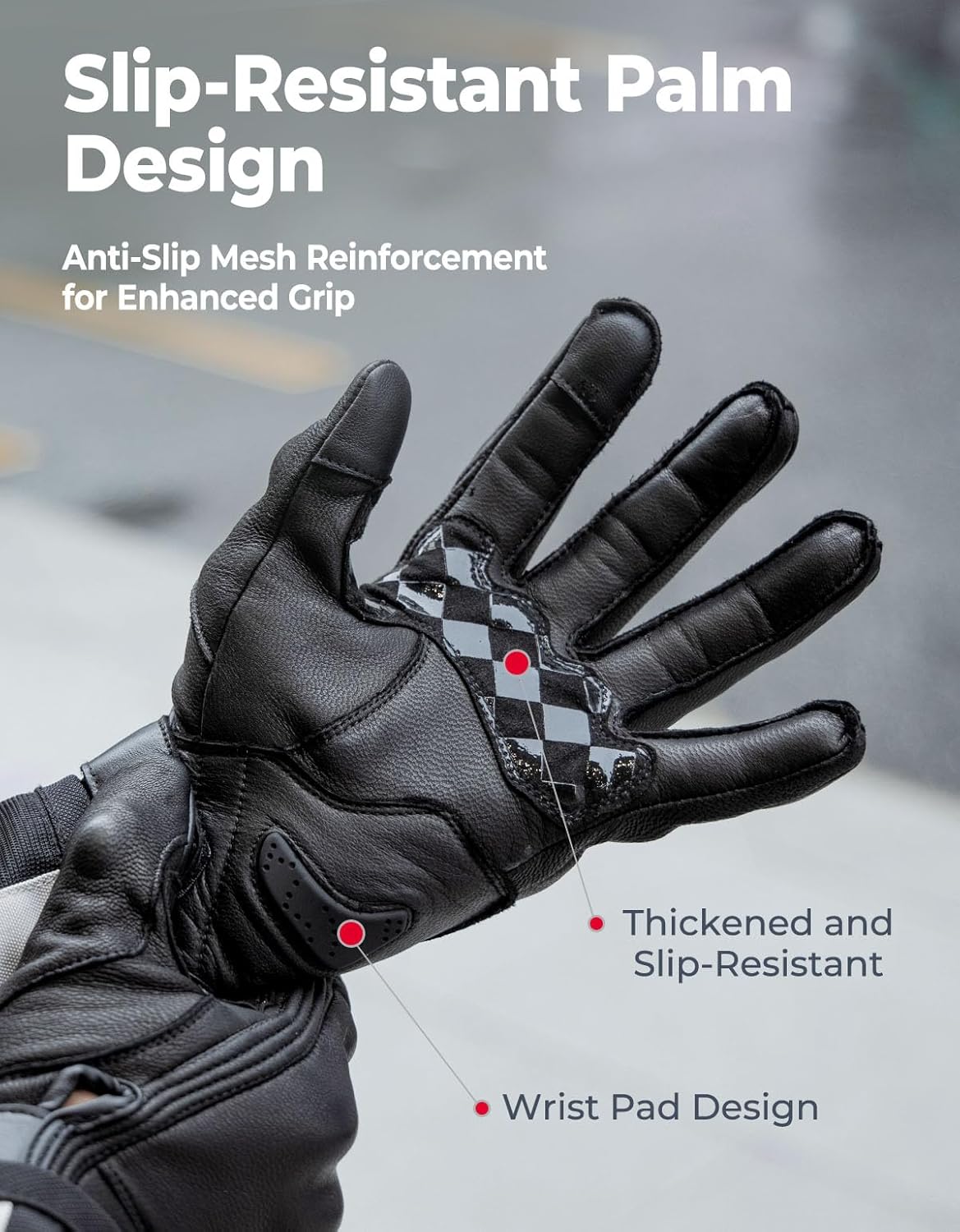 KEMIMOTO Motorcycle Leather Gloves, Sheepskin Protective Gloves for Men and Women, Touchscreen Compatible, Hard Knuckle，Gear for Motorcross Racing Cycling