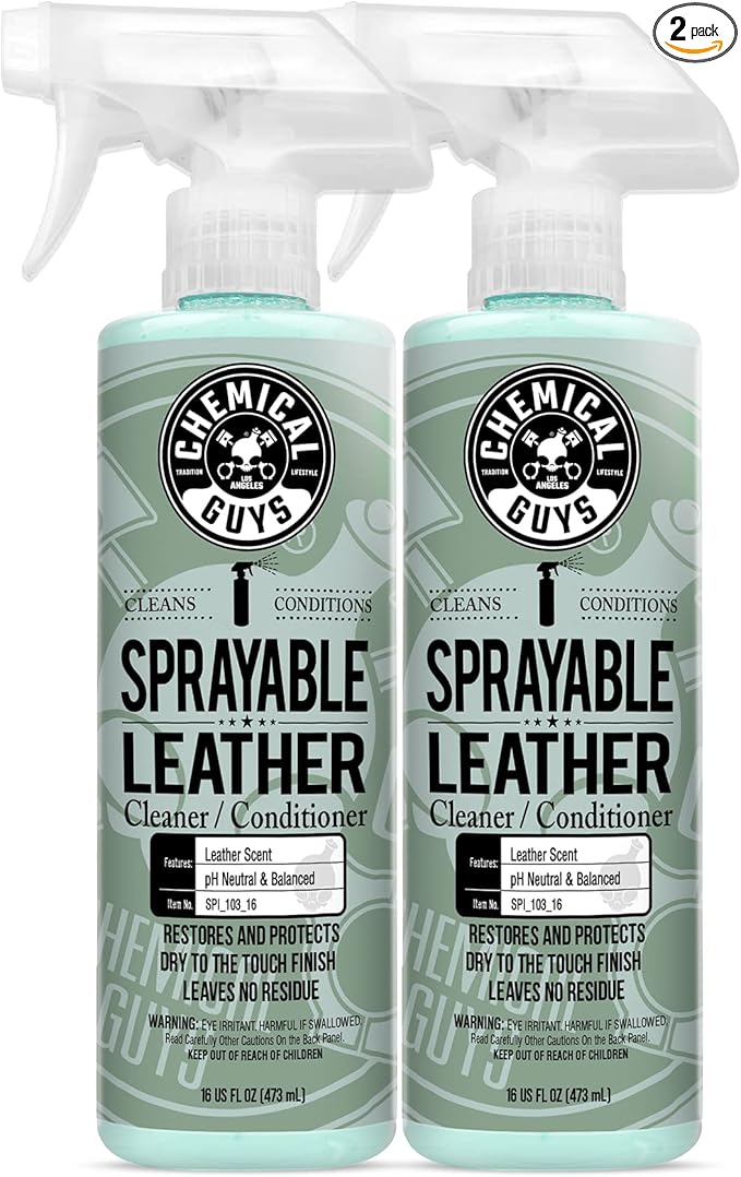 Chemical Guys SPI_103_1602 Sprayable Leather Cleaner and Conditioner in One for Car Interiors, Apparel, and More (Works on Natural, Synthetic, Pleather, and More) Leather Scent, (2 Pack) 16 fl oz