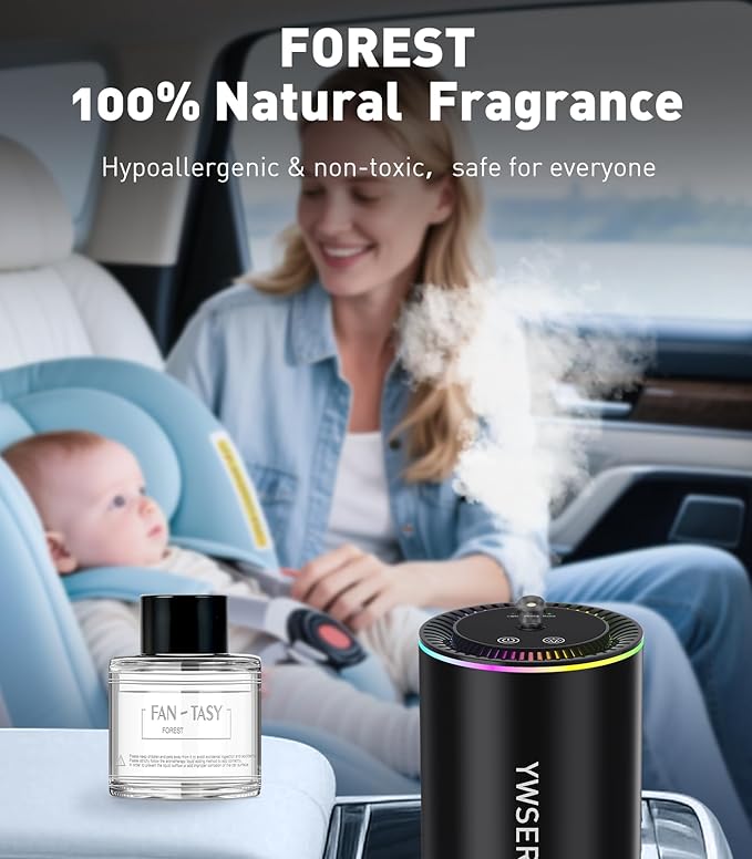 Smart Car Air Freshener, Car Air Freshener Diffuser with Starry Sky Projection and 50ml Perfume, Auto On/Off Intelligent, 3 Mode Adjustable Rechargeable Aroma Diffuser, Forest