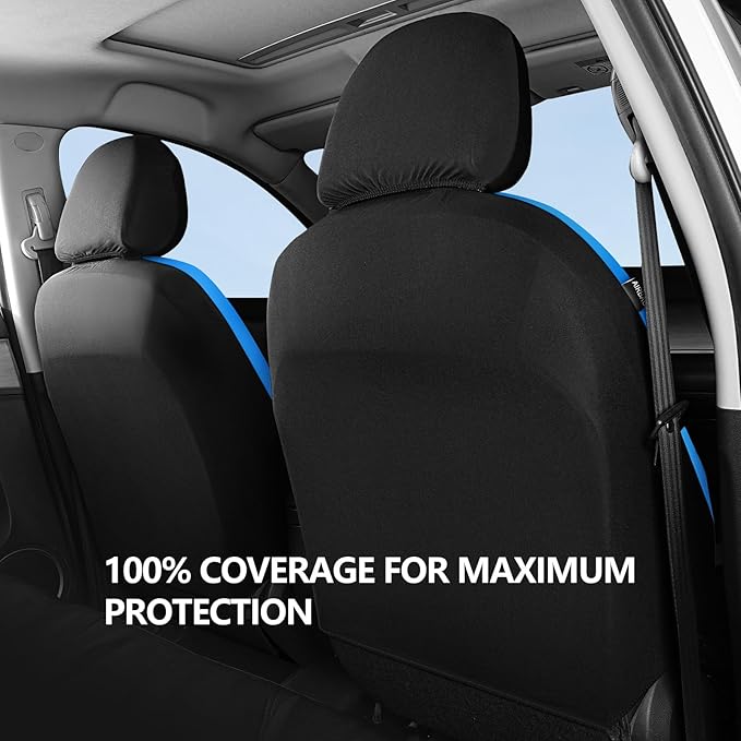 Waterproof Seat Covers, Neoprene Lining Car Seat Covers Premium Cloth, Car Seat Cover Front Seats Airbag Compatible, Durable, Universal Fit for Most Cars,Trucks,SUVs(Black Blue 816)