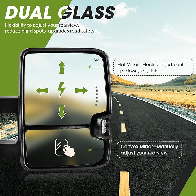 Towing Mirrors for Chevy Silverado/GMC Sierra 1500 (2014-2018), 2500HD/3500HD (2015-2019) Switchback Dynamic Turn Signal/Running Lights Power Heated (Textured Black)