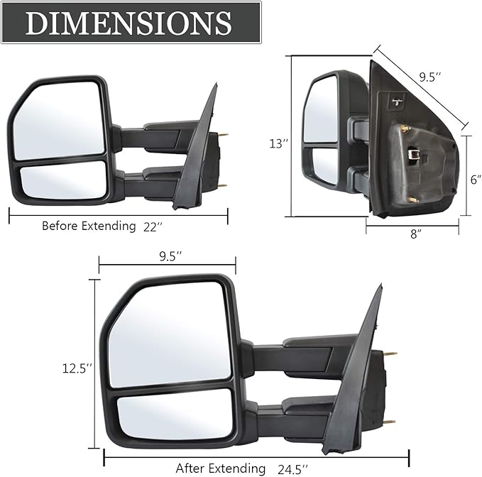 ReYee Towing Mirrors fit for 2015 2016 2017 2018 2019 2020 Ford F-150 Pickup Truck with Power Heated Temperature Sensor Turn Signal Light Black Housing 8 Pin Plug tow mirrors