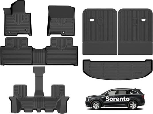 Wayhigh-Floor Mats for 2021-2025 Kia Sorento Hybrid (PHEV & HEV) 6 & 7 Seats TPE Trunk Mat with Backrest Mat All Weather Waterproof Duty Rubber Cargo Liners Floor Mats Custom