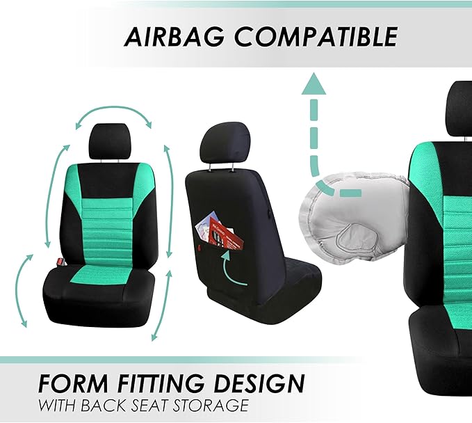 FH Group Automotive Car Seat Covers Front Set Premium 3D Air Mesh Front Seat Covers, Airbag Compatible Universal Fit Interior Accessories for Cars Trucks and SUVs - Mint