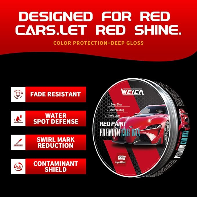 Car Wax for Red, Orange & Warm Color Paints | Sun Fade Defender & Metallic Pop | 180g Paste