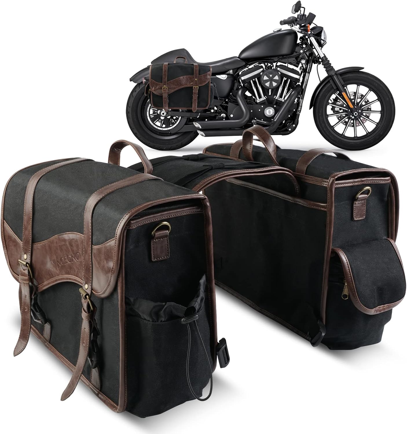 NICECNC Motorcycle Saddle Bags, Vintage Oil Waxed Canvas Saddlebags Motorcycle Panniers Side Throw Over Saddle Bags Compatible with Harley Honda Suzuki Yamaha Adventure Street Glide Brown