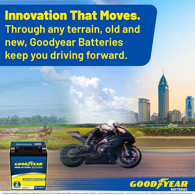 Goodyear GYTX14AH - 12 Volt 14 AH, 210 CCA, Rechargeable High-Performance, Maintenance Free, SLA - AGM Battery for Motorcycle, ATV, UTV, 4-Wheeler, Snowmobile, Watercraft and more!