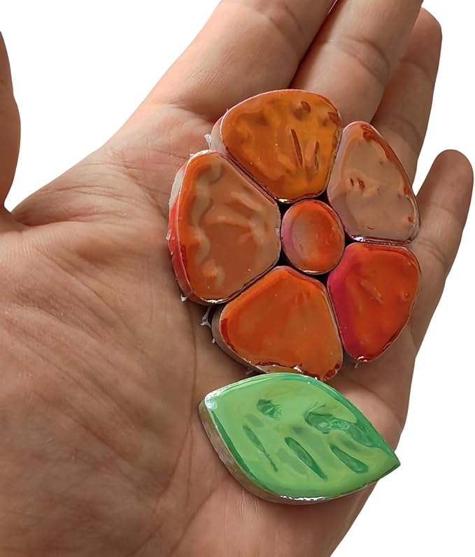 1.1LB Iridescent Leaves Ceramics Mosaic Tiles,Making Creative 3 Size Ceramic Mosaic Pieces for DIY Craft,Flowerpots,Vases,Cups,Garden Decor Mosaic Making Supplies (Red Flowers + Green Leaves)