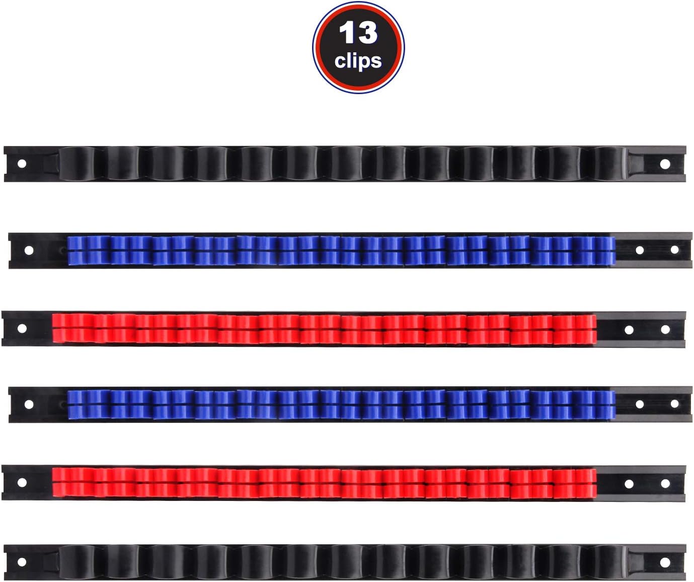 CASOMAN 6 Piece Screwdriver Organizer and Wrench Organizer, Hand Tool Holder, Plastic Rail Wrench Hanger with Clips