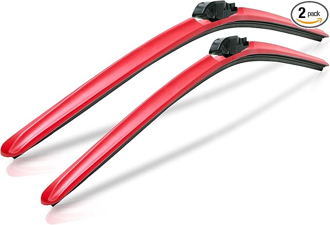 ClixWipers 22" + 18" (Set of 2) Red All Weather Premium Automotive Replacement Windshield Wiper Blades, Passenger and Driver Side Winter Wiper Blades for Various Car Models