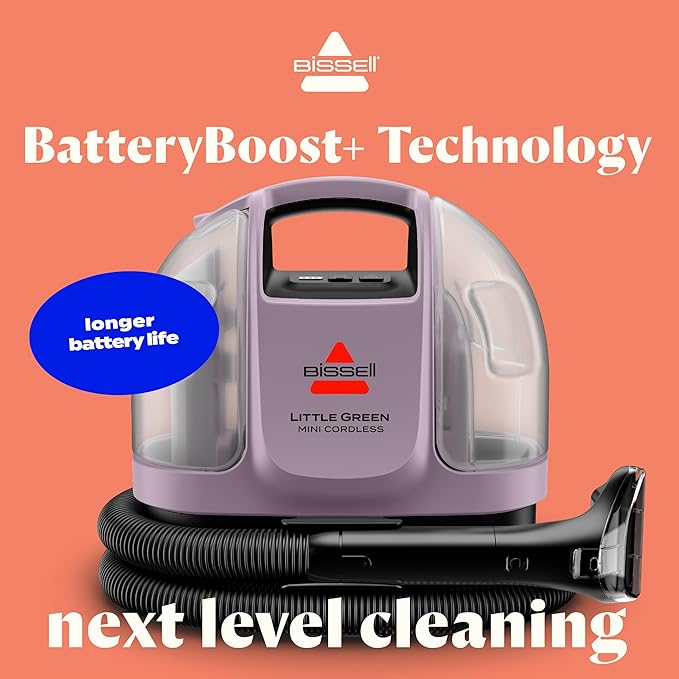 BISSELL Little Green Mini Cordless Portable Carpet and Upholstery Deep Cleaner, Car/Auto Detailer, with HydroRinse Self-Cleaning Tool and 4" Tough Stain Tool, Limited Edition Color Dusk Pink, 4015F