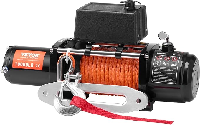 VEVOR Electric Winch, 10,000 lb Truck Trailer Jeep Winch, 12V DC 7/20 in x 65 ft Synthetic Rope Aluminum Fairlead Wireless & Wired Remote Control, IP55 Waterproof Towing for Off Road Jeep SUV Boat