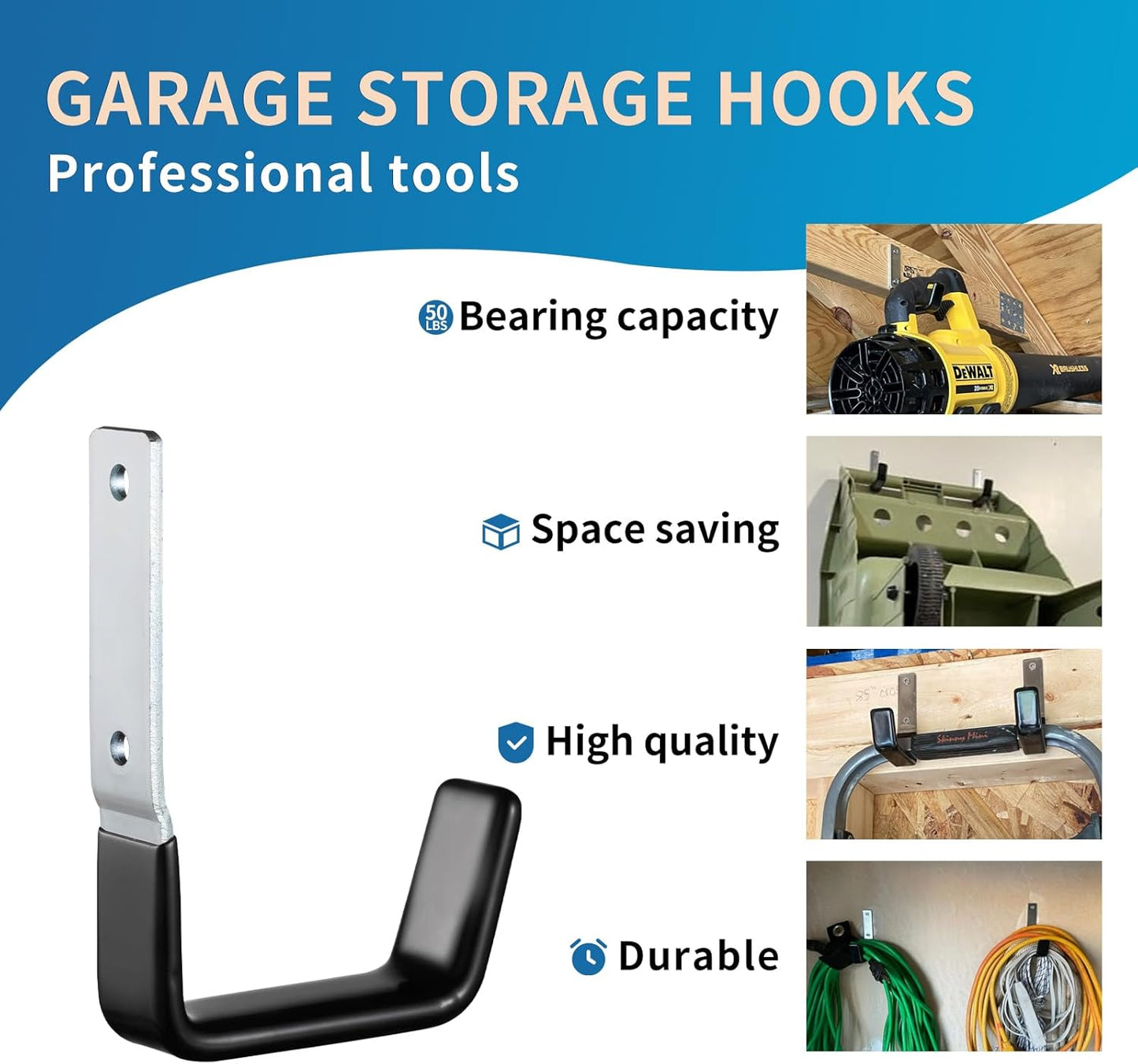 Heavy Duty Steel Garage Hooks,Garage Storage Utility Hooks,Anti-Slip Hanger, Tool Organizer,Steel Wall Mount Organizer, Garden Hose Hanger (Small-8PC)